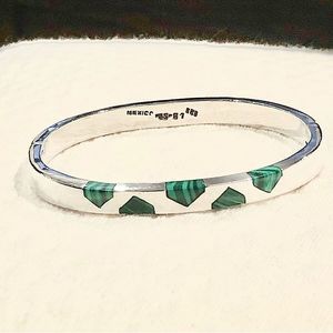 Vintage TAXCO Malachite Sterling Silver Hinged Bangle